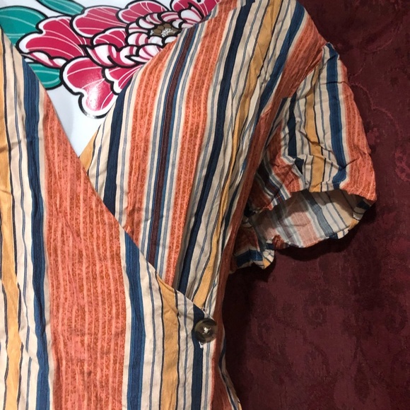 Xhilaration Orange Stripe Wrap Around Button Dress - Picture 3 of 5